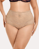 Invisible lace full coverage panties, beige lace with full-coverage brief cut