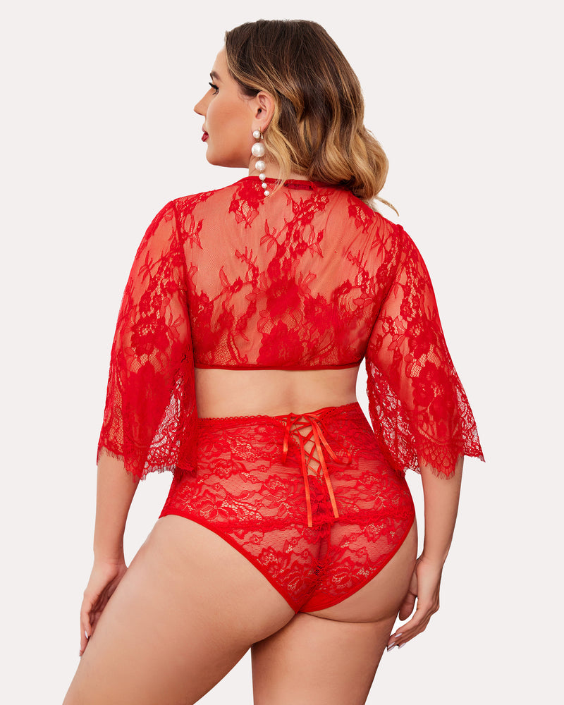 Red lace hipster panties with crisscross back tie