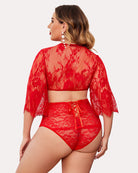 Red lace hipster panties with crisscross back tie