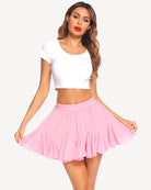Pleated skater skirt in soft pink with elastic waistband and flared hem