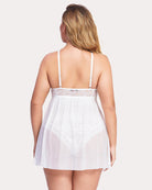 White lace babydoll nighty with lace back yoke and adjustable straps