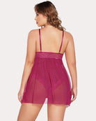Wine red lace babydoll nighty with lace back panel and sheer skirt