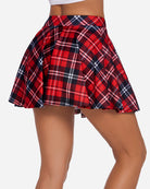 High waist A-line plaid skirt in red and navy with white grid lines