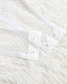 White lace-trim sheer fabric with snap buttons for bodysuit and skirt