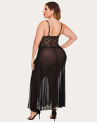 Black sheer lace back nightdress with adjustable straps and scalloped hem