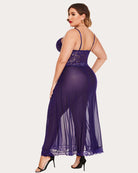 Floral side-slit nightdress in deep purple, lace back and side slit hem