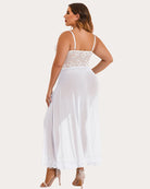 Floral side-slit nightdress in white, lace back and open side hem