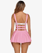 Pleated short braces skirt in pink with back suspender-style straps