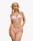 Light pink floral lace underwire bra and matching thong panty set