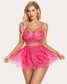 Pink lace chemise nightie with underwire bra top and flared lace skirt