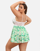 Plus size lace babydoll with clover print, lace cups and thin shoulder straps
