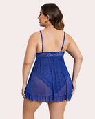Blue lace babydoll with strappy back and tiered sheer skirt