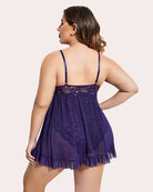 Purple lace babydoll with strappy back and tiered sheer skirt