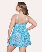 Light blue floral print babydoll with lace back straps and tiered ruffle hem