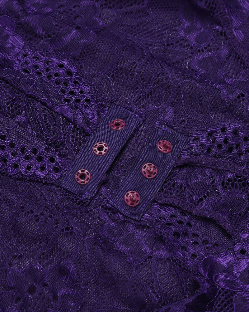 Purple lace babydoll snap-button closure detail