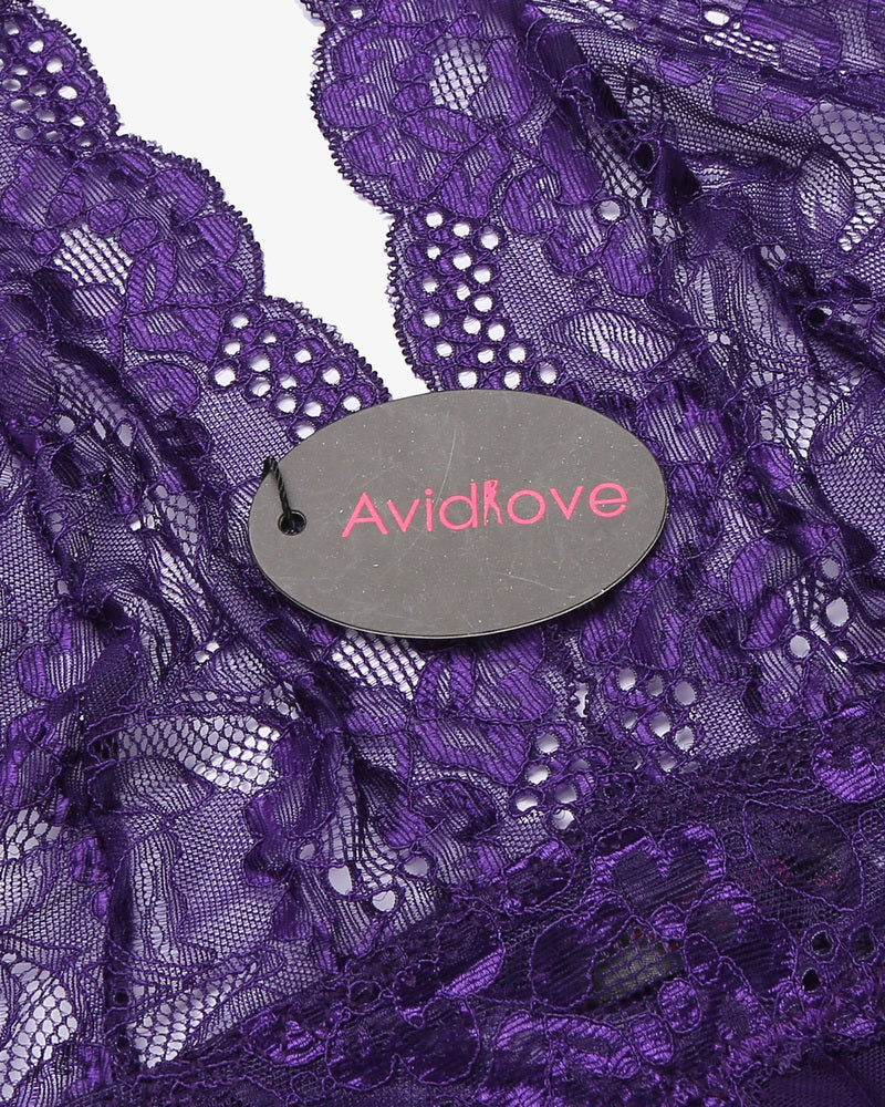 Purple lace babydoll lace trim with Avidlove label