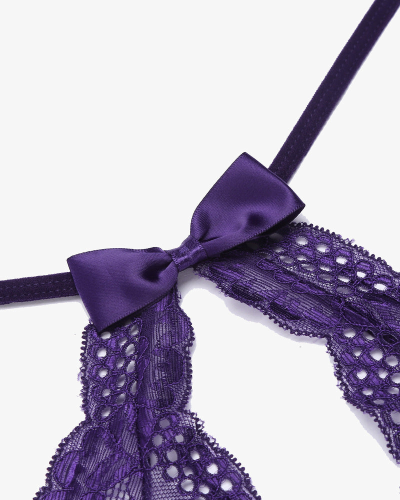 Purple lace babydoll bow and lace trim detail