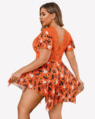 Orange plus size babydoll lingerie with lace back panel and Halloween pattern skirt