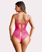 Floral lace harness bodysuit in fuchsia pink with lace thong front cutout