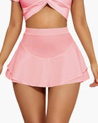 Light pink two-layer hem ruffle skirt with layered flounce hem