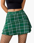 Green plaid two-layer hem ruffle skirt