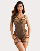 Leopard lace bodysuit with garter belt and adjustable suspender straps