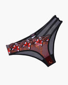 Dark mesh panties with red butterfly embroidery and black side panels