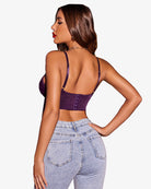 Dark purple lace bustier cami top with racer-back straps and hook closure