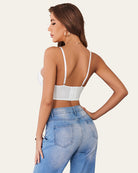 White lace bustier corset cami top with open back straps and lace underbust band