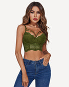 Green two-layer push-up bustier bralette with lace scalloped hem and underwire cups