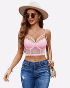 Lilac push-up bustier bralette with underwire cups and lace mesh mid band