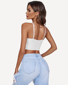 Two-layer push-up bustier bralette in white, back view with slim straps and lace hem