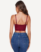 Two-layer push-up bustier bralette in wine red, back view with slim adjustable straps