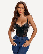 Black lace push-up teddy front view with lace overlay and snap crotch ring