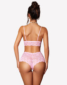 Lace bra and matching panty set in light pink, strappy bralette and briefs