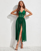 Green lace babydoll nightdress with lace bust and sheer flowing skirt