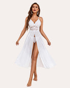White lace babydoll nightdress with lace balconette bodice and sheer swing skirt