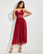 Red lace babydoll nightdress with lace bust, pleated mesh skirt, and scalloped hem