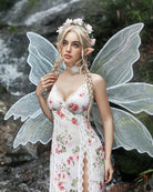 White floral lace mesh nightgown with sweetheart neckline and side slit