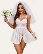 White lace babydoll mesh sleepdress with underwire cups and sheer skirt