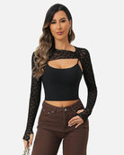 Black mesh crop top and cami set, geometric sheer long sleeves over cami