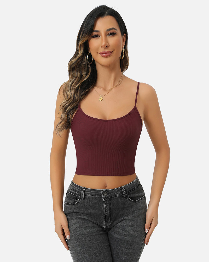 Maroon cami top, ribbed cropped camisole with thin straps