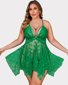 Jade green lace triangle babydoll nightdress with heart print sheer flared skirt