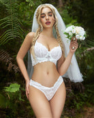 White lace underwire bra and panty set with lace straps and brief cut