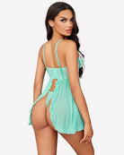 Mint green mesh babydoll with open back cutout and adjustable straps