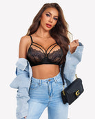 Lace bra and panty set, black, underwired cups with lace overlay