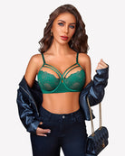 Lace bra and panty set, green, lace cups with scalloped trim and matching briefs