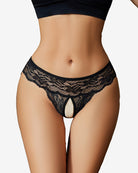 Black lace low rise hipster underwear with scalloped lace trim