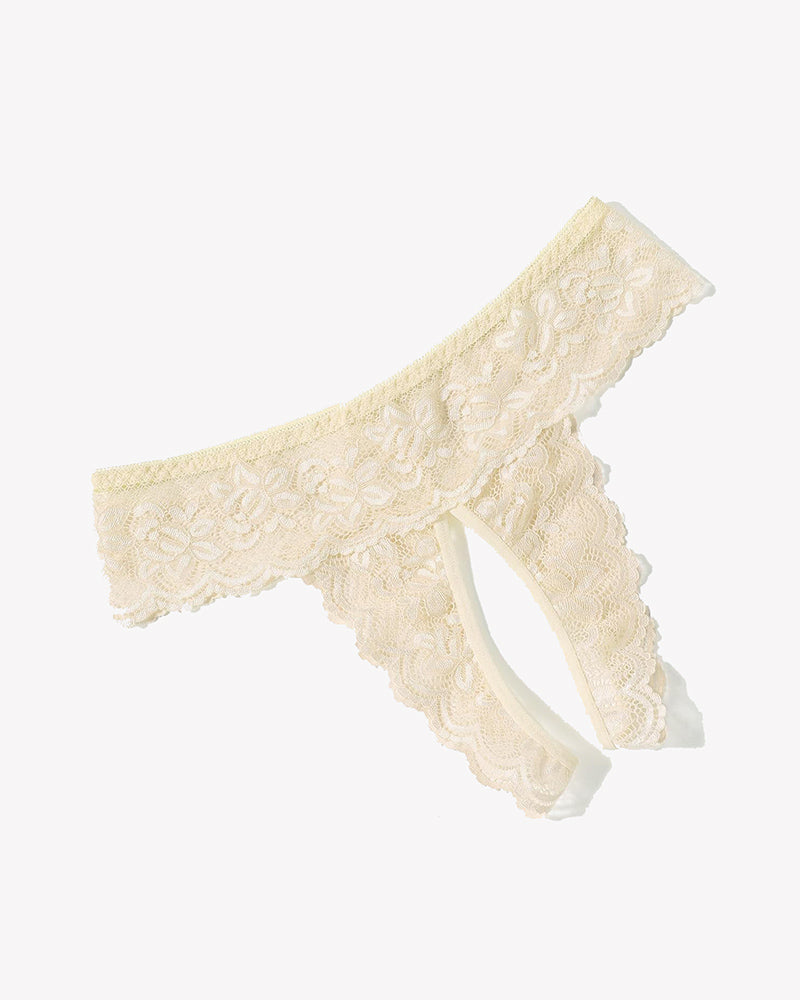 Lace low-rise soft hipsters, champagne/off-white floral lace, scalloped trim