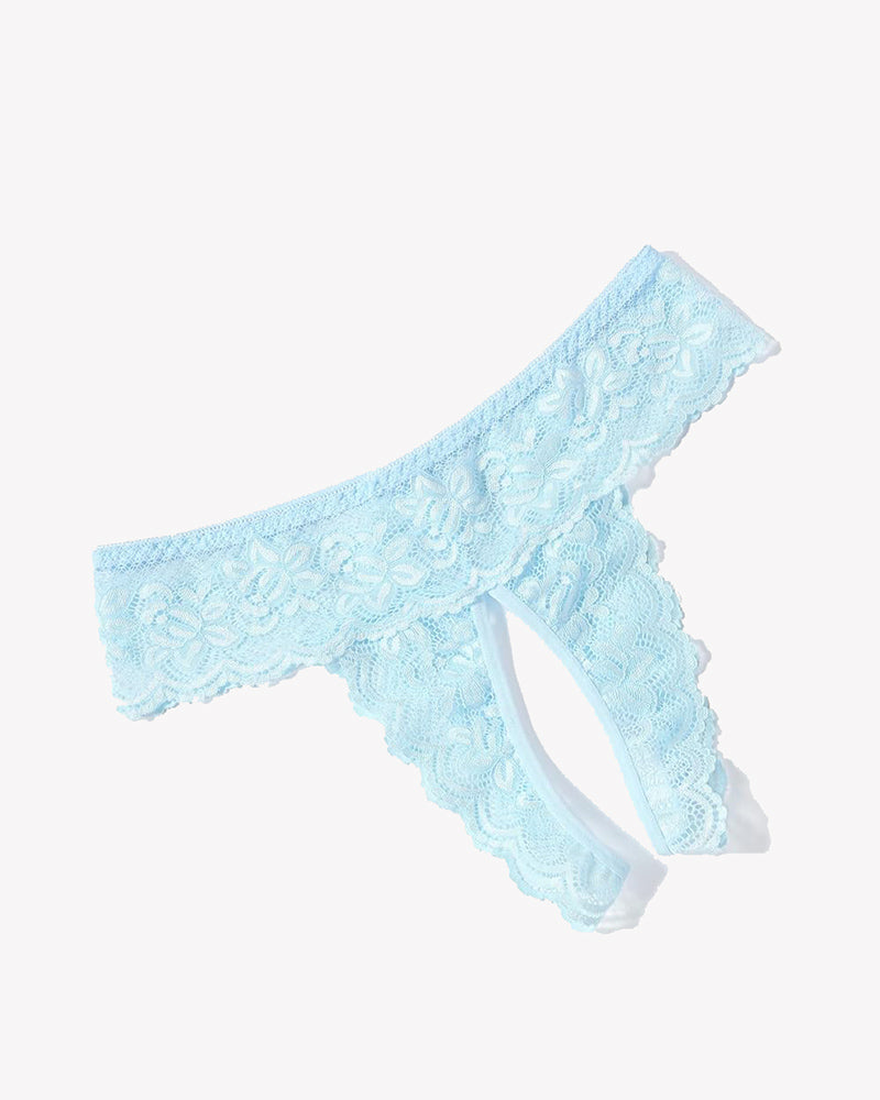 Lace low-rise soft hipsters, light blue floral lace, scalloped edges